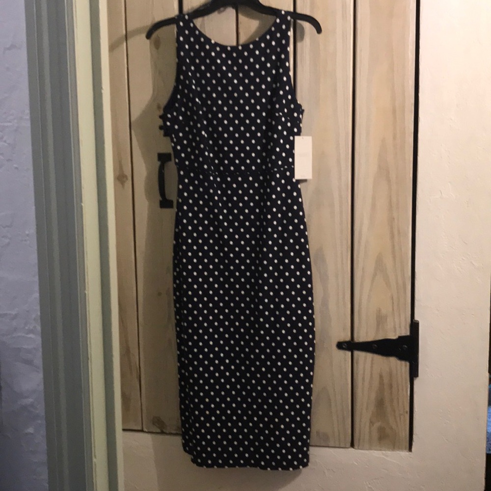 Zara Trafaluc navy w/white polka dots midi size L